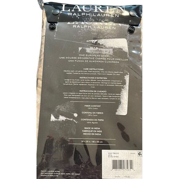 Lauren Ralph Lauren Mya European Pillow Sham Jacquard Cotton True Pearl $170 NWT - Picture 4 of 4